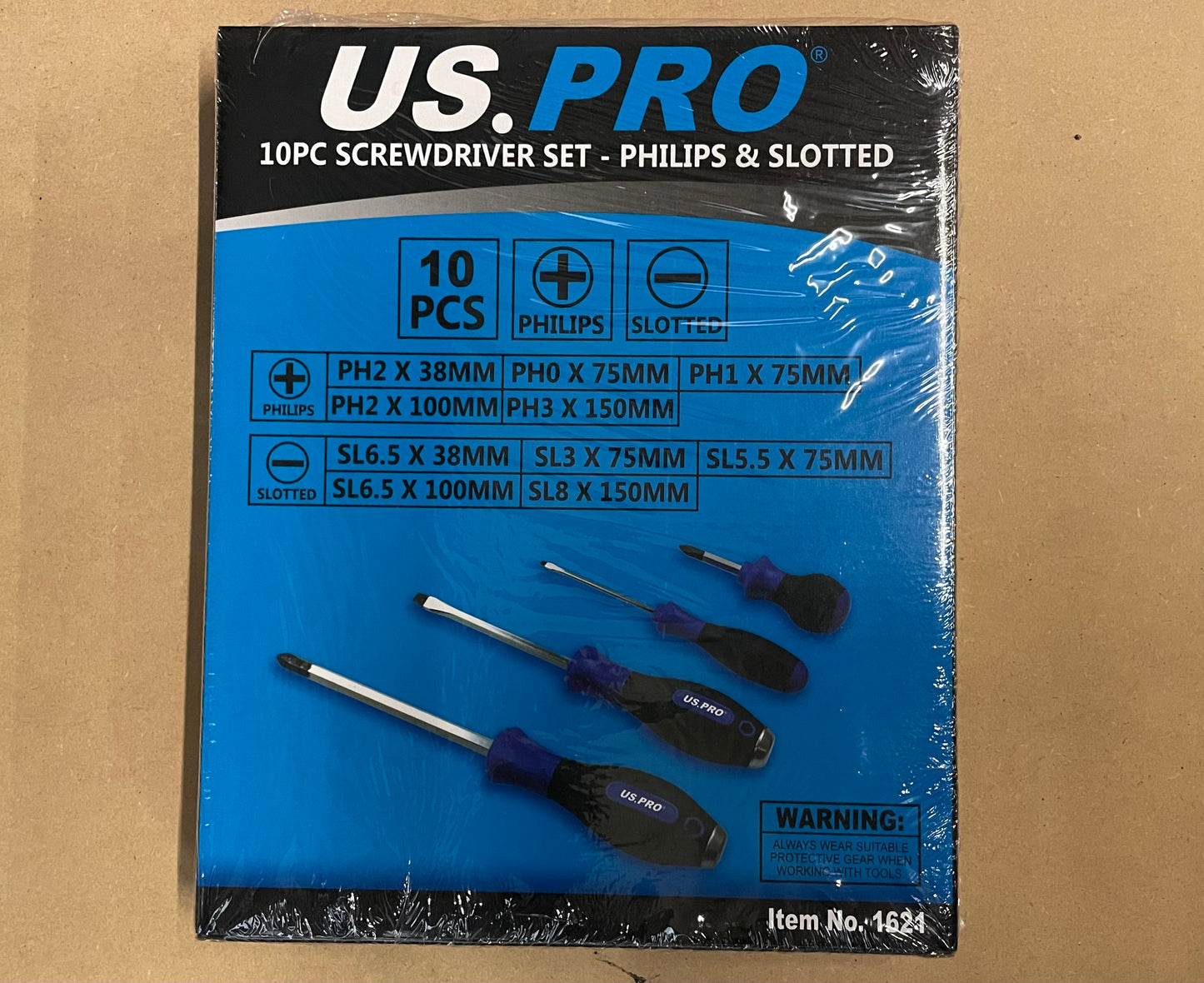 US Pro 10pc Screwdriver set. Slotted and Philips Magnetic tips