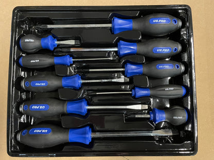 US Pro 10pc Screwdriver set. Slotted and Philips Magnetic tips